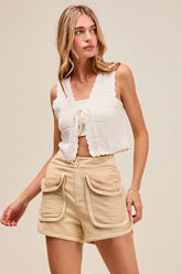 SO ME Mineral Washed Terry High Rise Cargo Shorts OutfitFlow